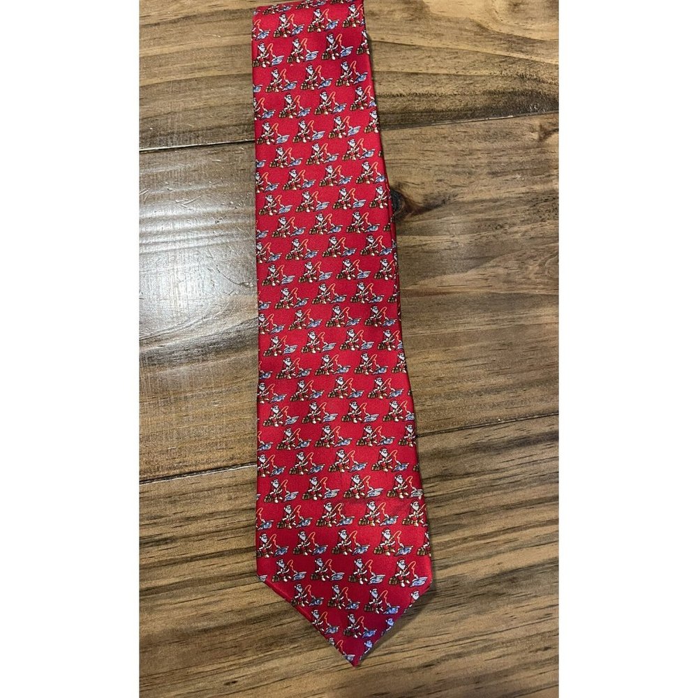 St Nicks Tie Shop 100% Silk Tie Santa Fishing Holiday Christmas made In USA